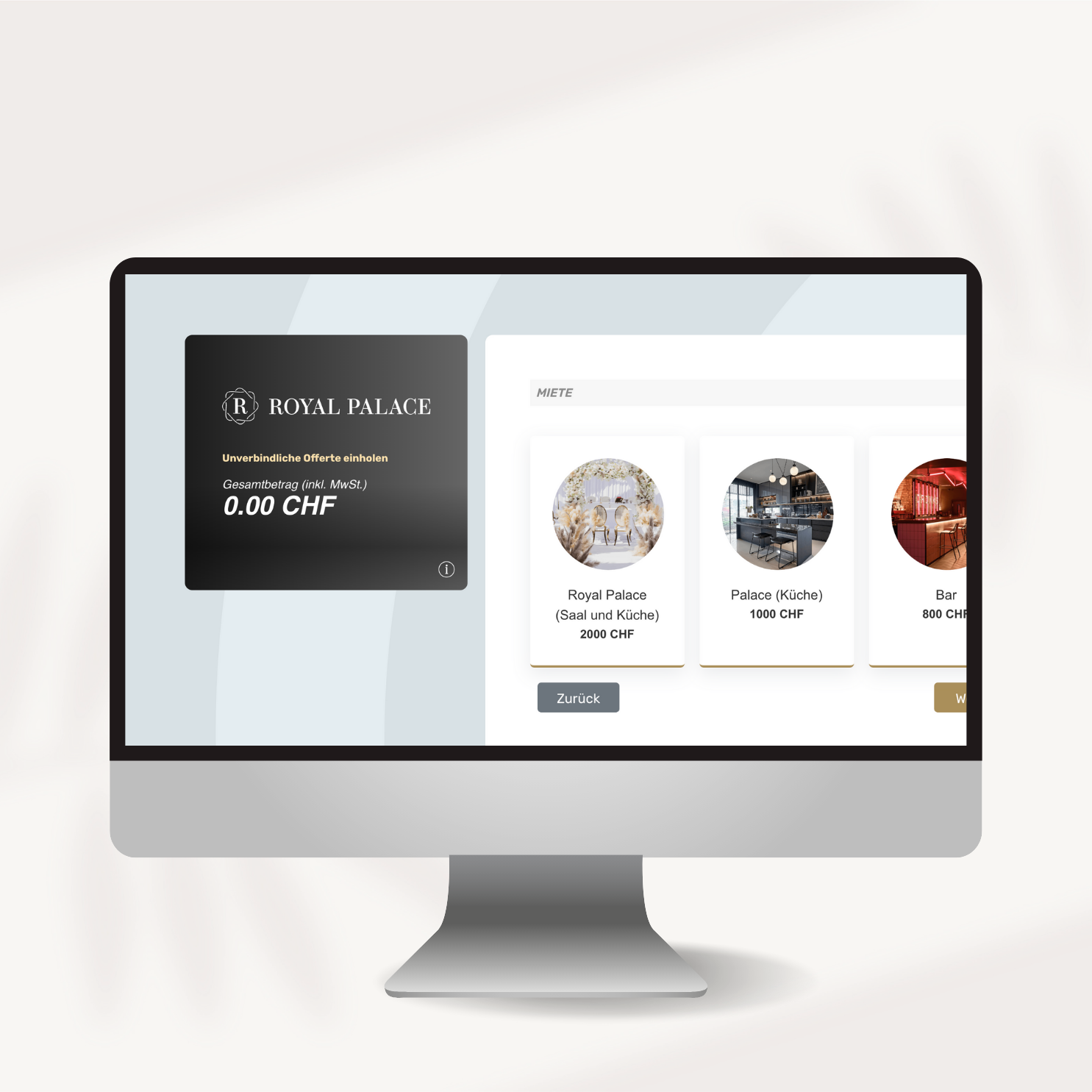 Reservierungssystem für Fest- und Hochzeitssäle